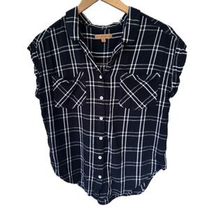 Jach's Girlfriend Plaid Button Down Cap Cuff Sleeves Piping Split Back Shirt S